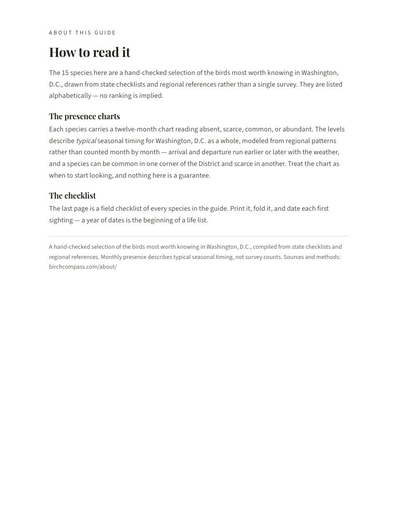 A page from Birds of Washington, D.C.: Washington, D.C.: How to read it