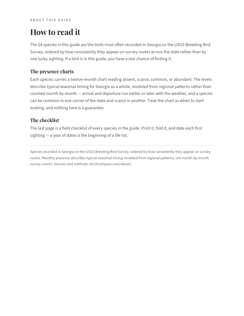A page from Birds of Georgia: Georgia: How to read it