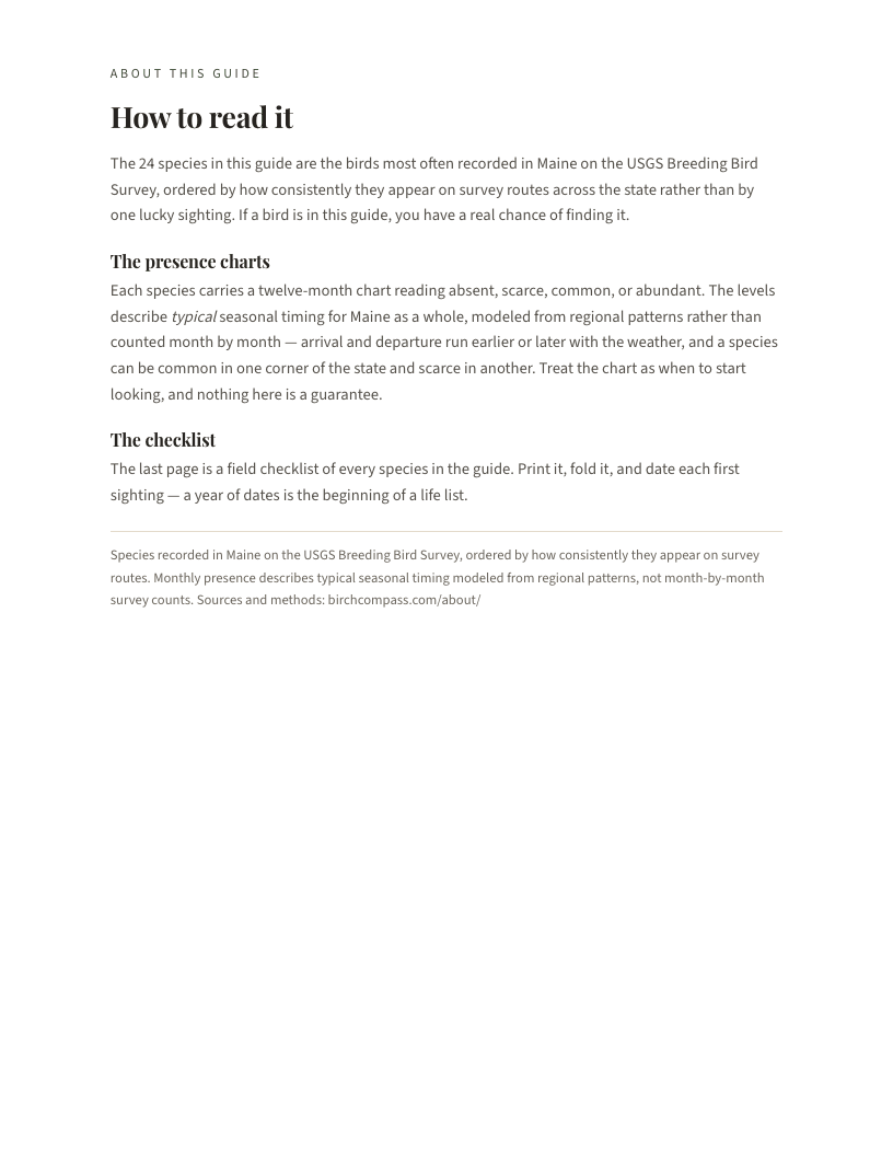A page from Birds of Maine: Maine: How to read it