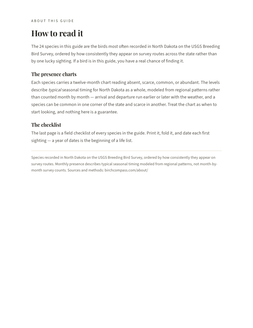 A page from Birds of North Dakota: North Dakota: How to read it