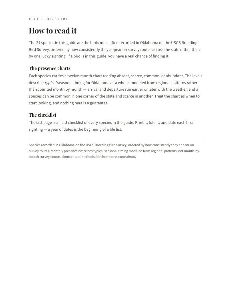 A page from Birds of Oklahoma: Oklahoma: How to read it