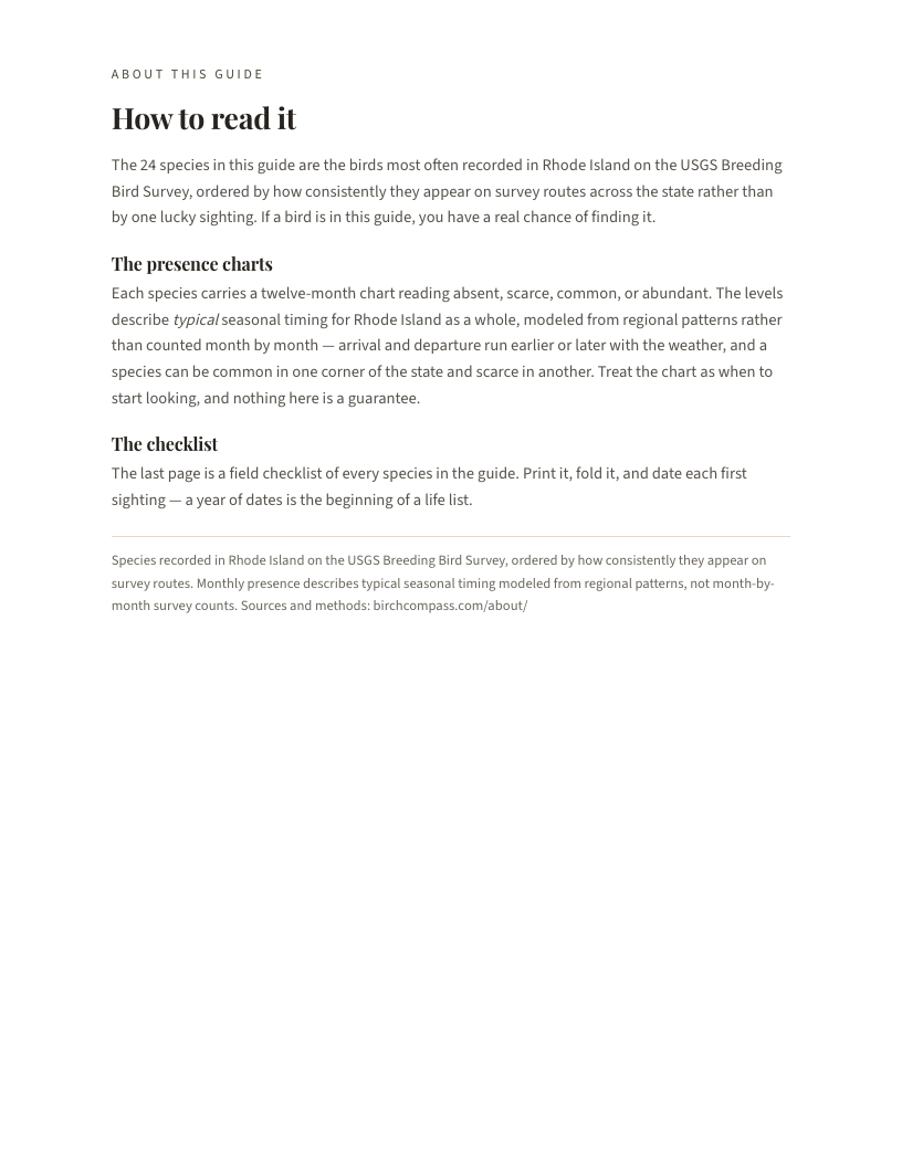 A page from Birds of Rhode Island: Rhode Island: How to read it