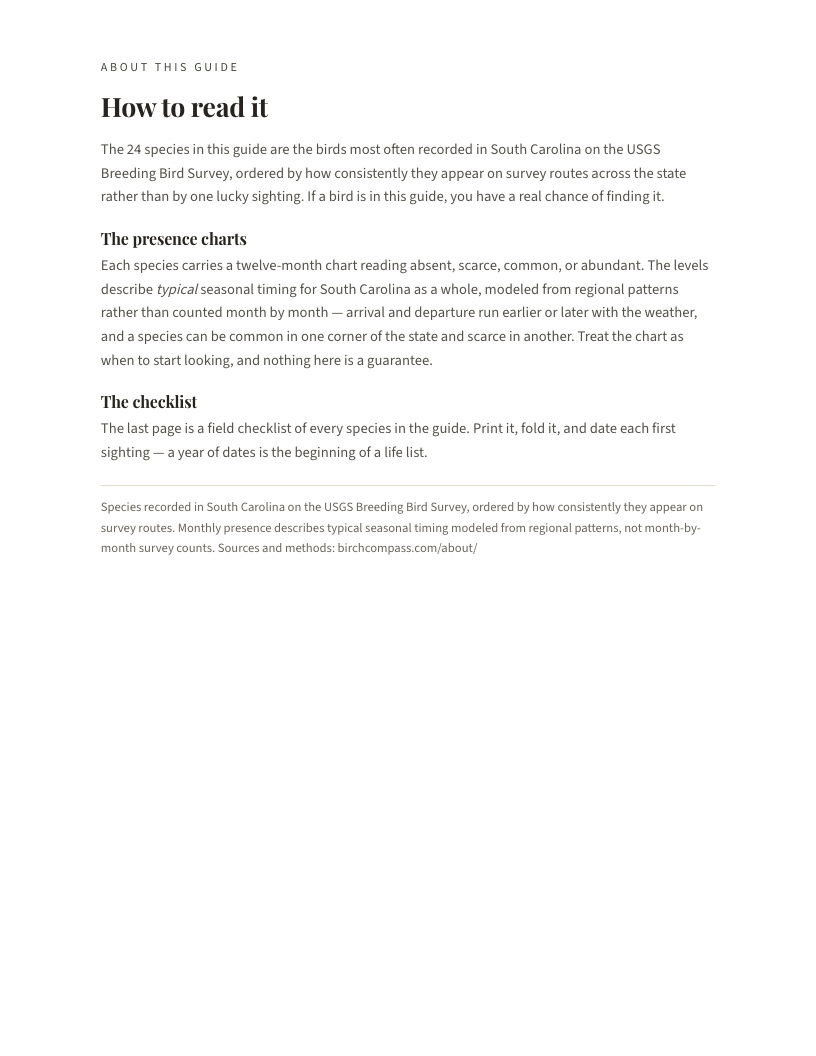 A page from Birds of South Carolina: South Carolina: How to read it