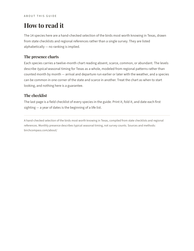 A page from Birds of Texas: Texas: How to read it