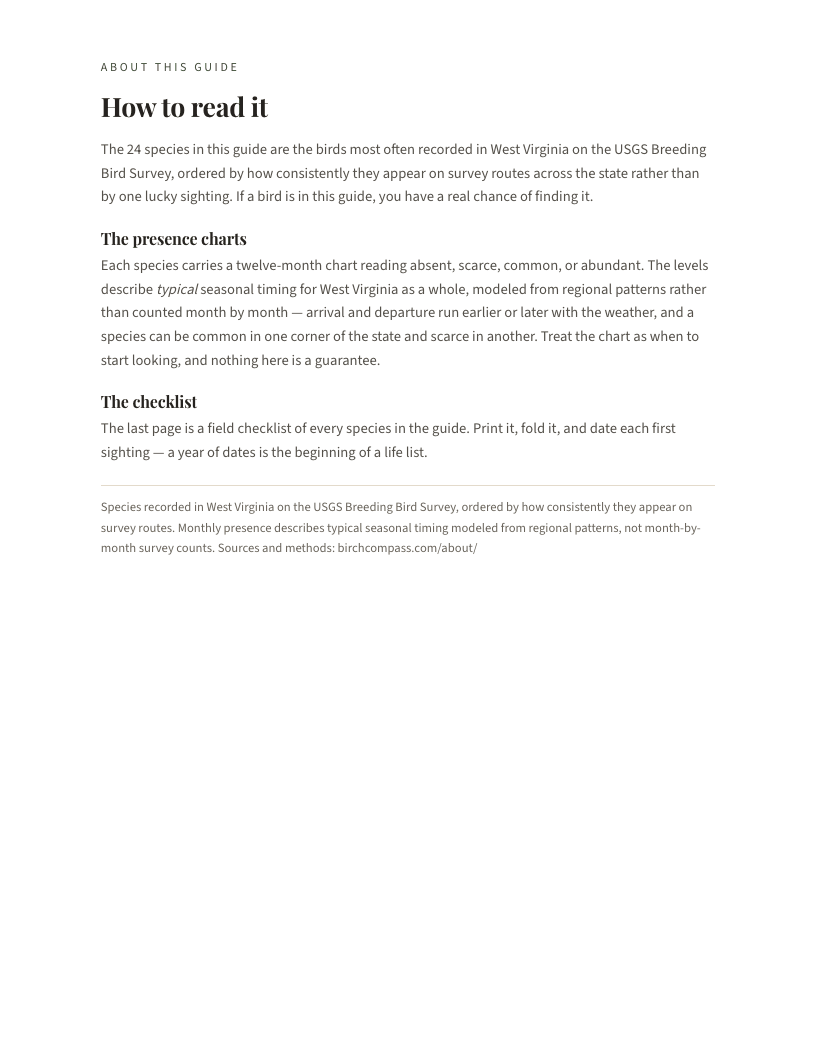 A page from Birds of West Virginia: West Virginia: How to read it