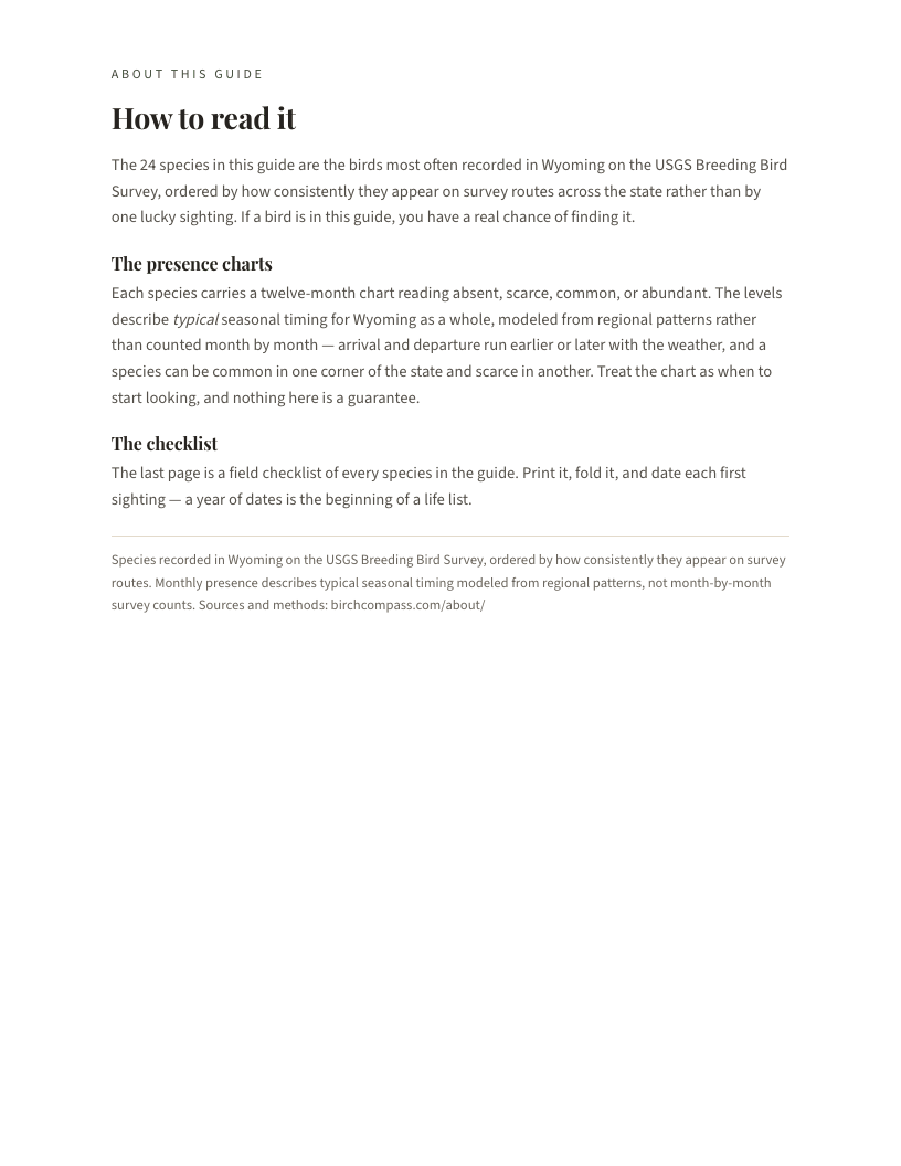 A page from Birds of Wyoming: Wyoming: How to read it