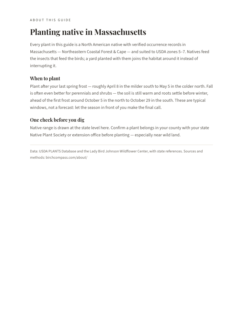 A page from Native Plants of Massachusetts: Planting native in Massachusetts