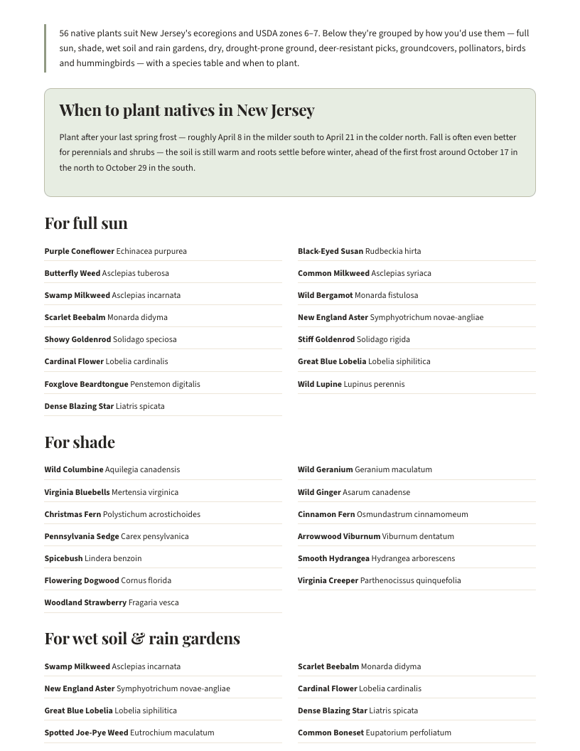 A page from Native Plants of New Jersey: When to plant natives in New Jersey