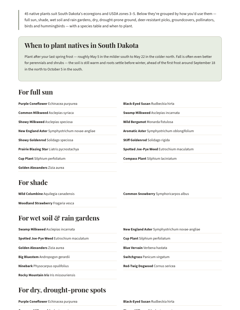 A page from Native Plants of South Dakota: When to plant natives in South Dakota