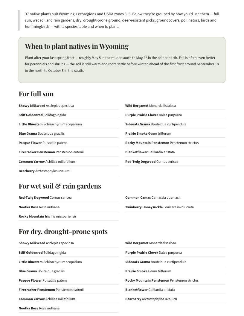 A page from Native Plants of Wyoming: When to plant natives in Wyoming
