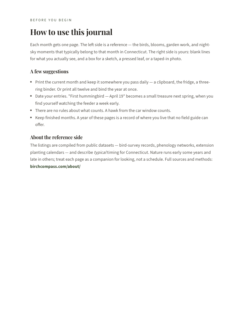 A page from The Connecticut Nature Journal: Connecticut: How to use this journal