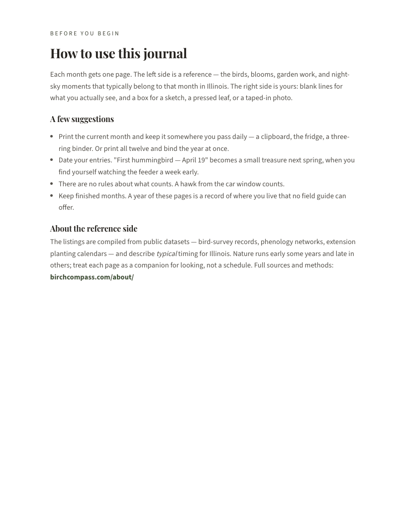 A page from The Illinois Nature Journal: Illinois: How to use this journal