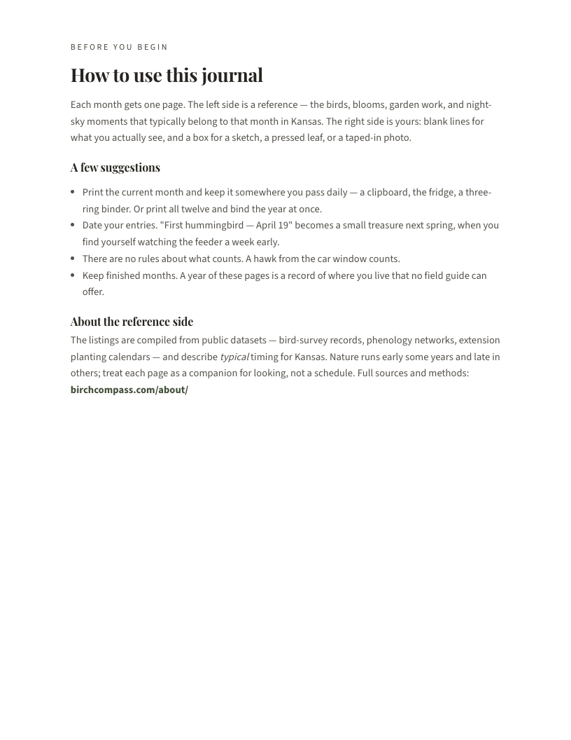 A page from The Kansas Nature Journal: Kansas: How to use this journal