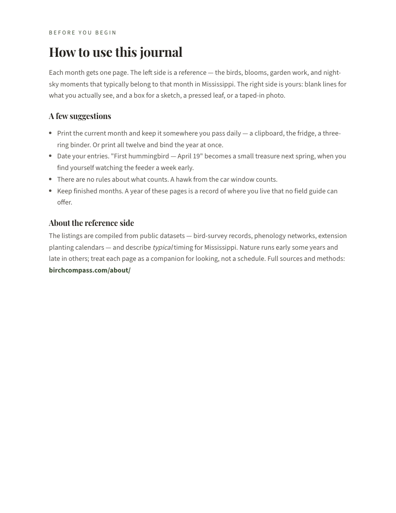 A page from The Mississippi Nature Journal: Mississippi: How to use this journal