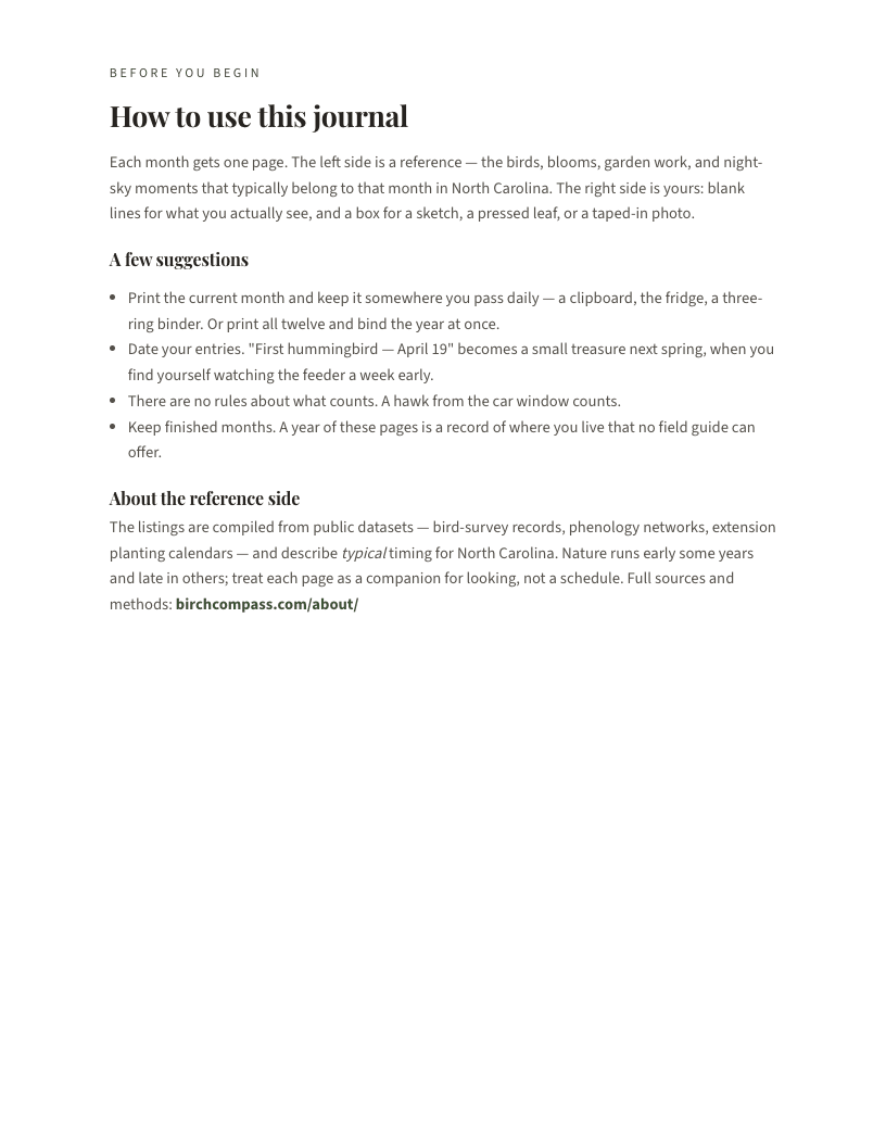 A page from The North Carolina Nature Journal: North Carolina: How to use this journal