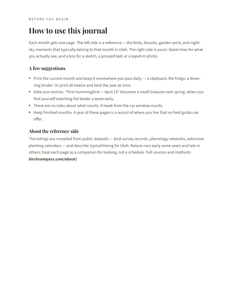 A page from The Utah Nature Journal: Utah: How to use this journal