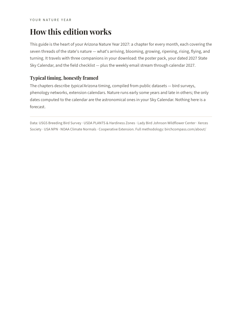 A page from Arizona Nature Year 2027: Arizona: How this edition works