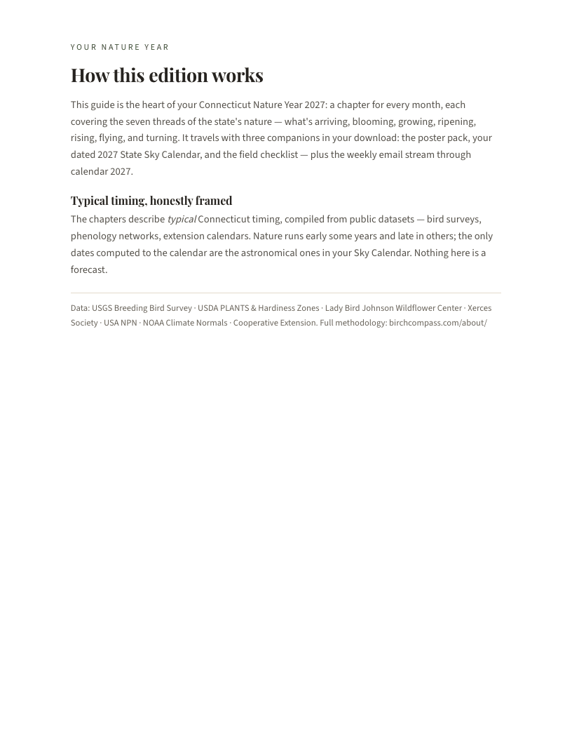 A page from Connecticut Nature Year 2027: Connecticut: How this edition works