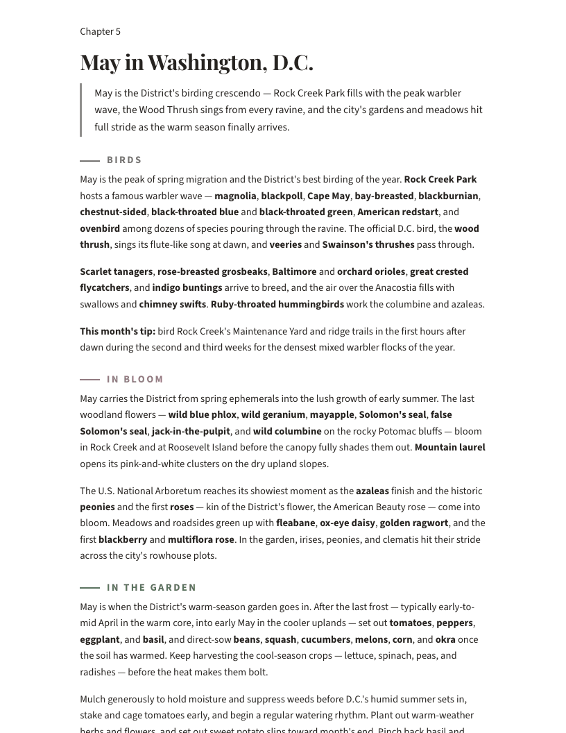A page from Washington, D.C. Nature Year 2027: May in Washington, D.C.