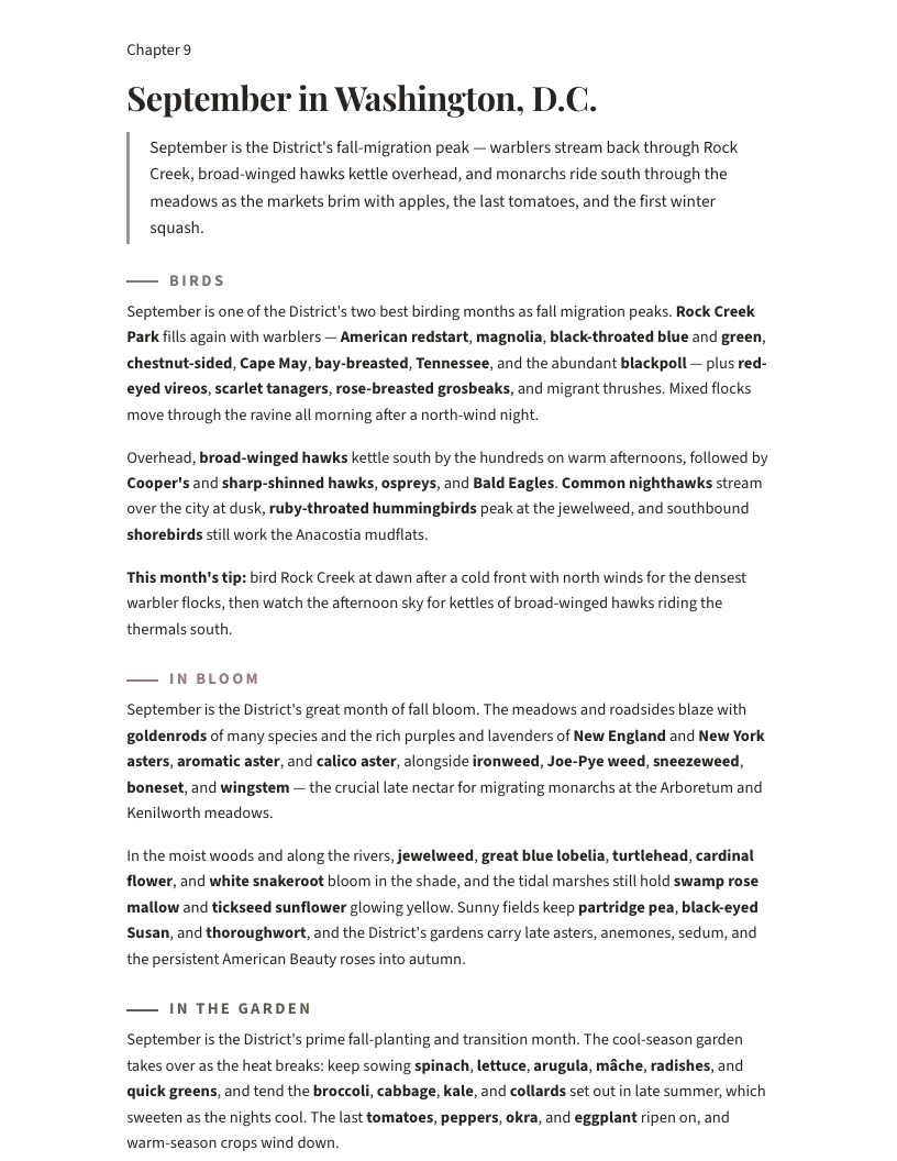 A page from Washington, D.C. Nature Year 2027: September in Washington, D.C.