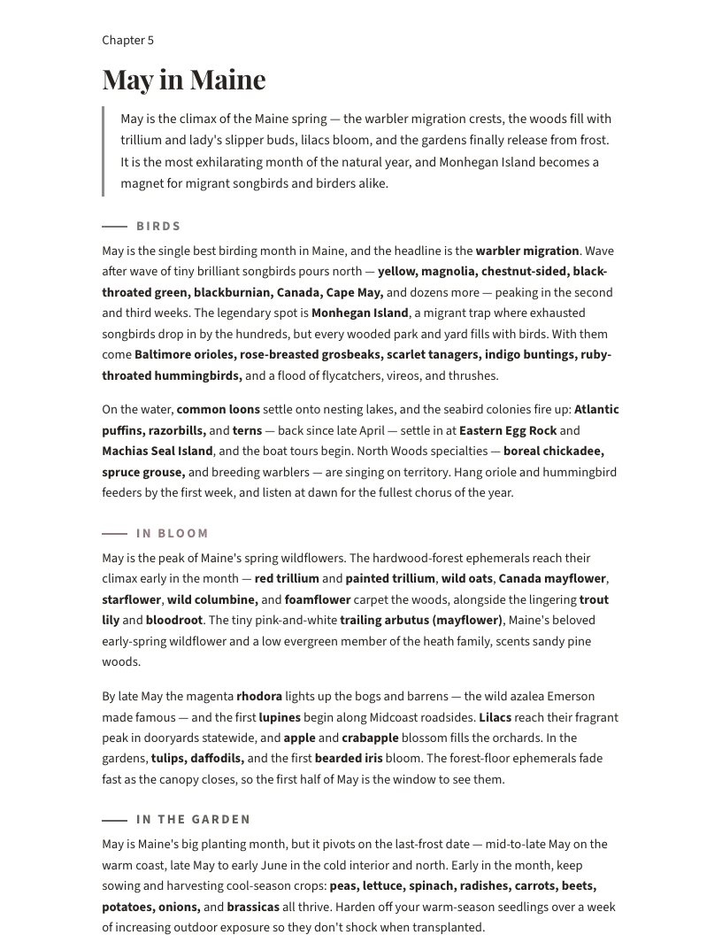 A page from Maine Nature Year 2027: May in Maine