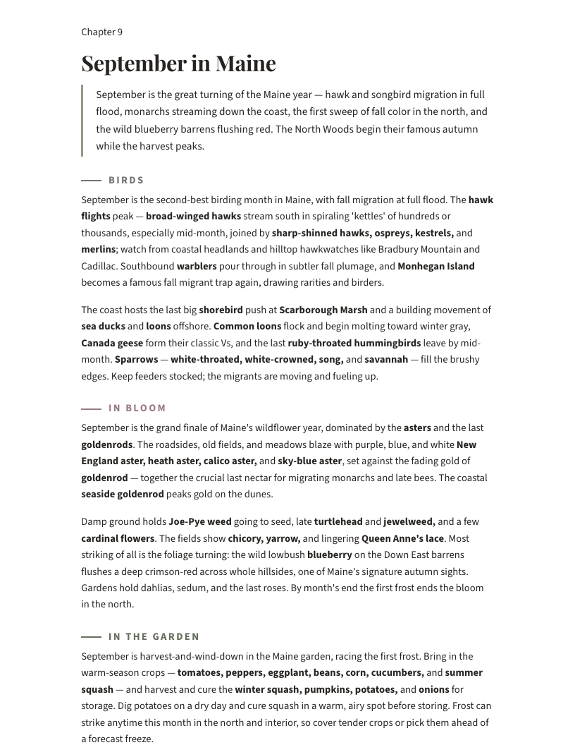 A page from Maine Nature Year 2027: September in Maine
