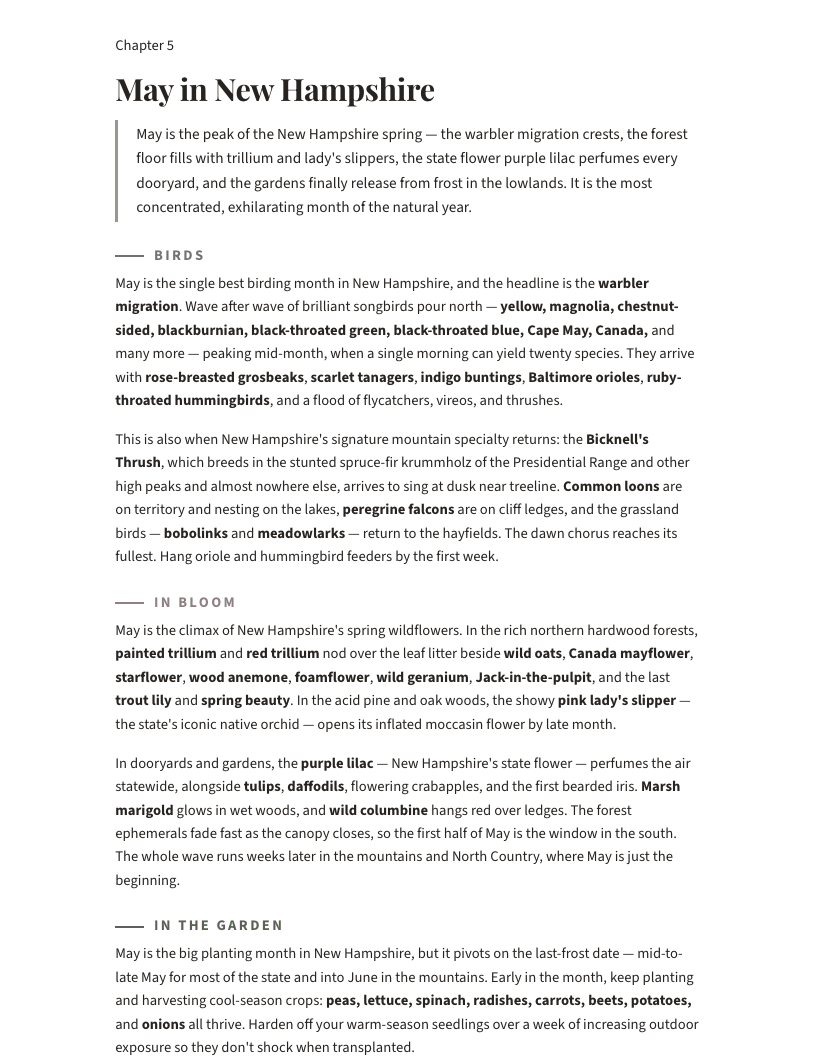 A page from New Hampshire Nature Year 2027: May in New Hampshire