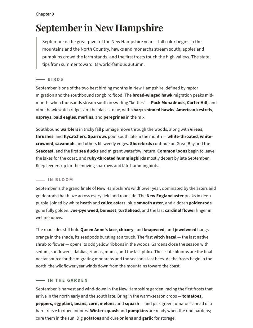 A page from New Hampshire Nature Year 2027: September in New Hampshire