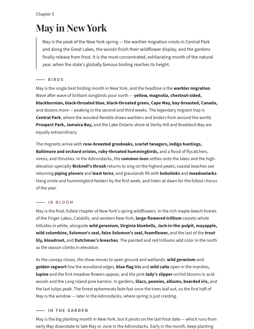 A page from New York Nature Year 2027: May in New York