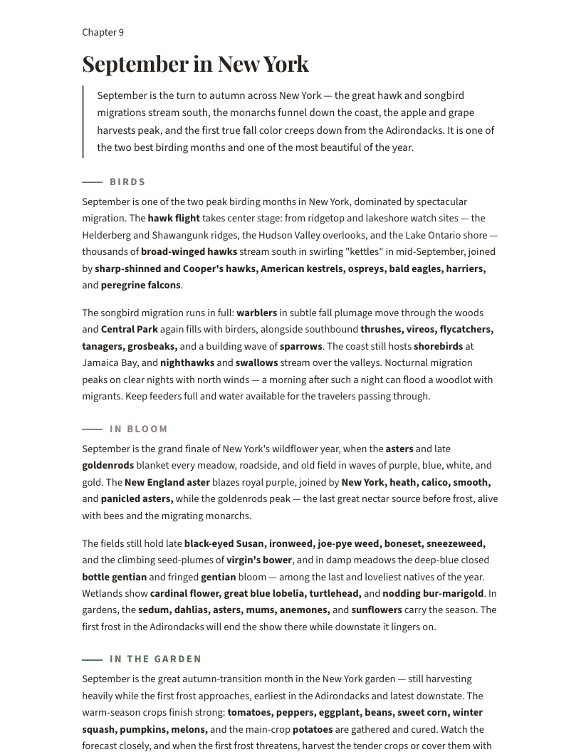 A page from New York Nature Year 2027: September in New York