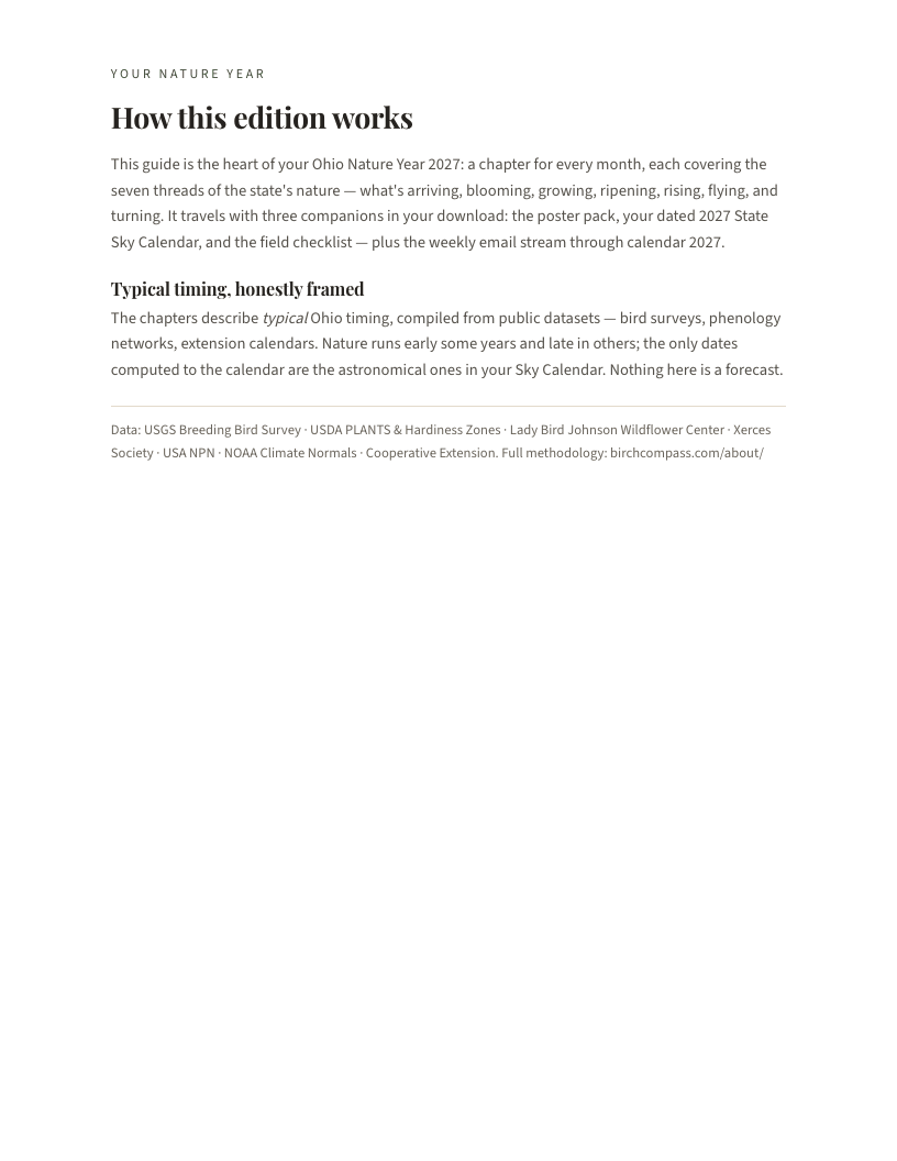 A page from Ohio Nature Year 2027: Ohio: How this edition works
