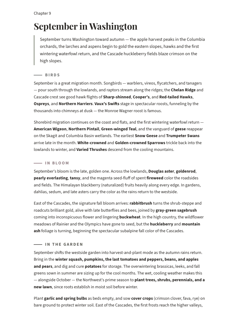 A page from Washington Nature Year 2027: September in Washington